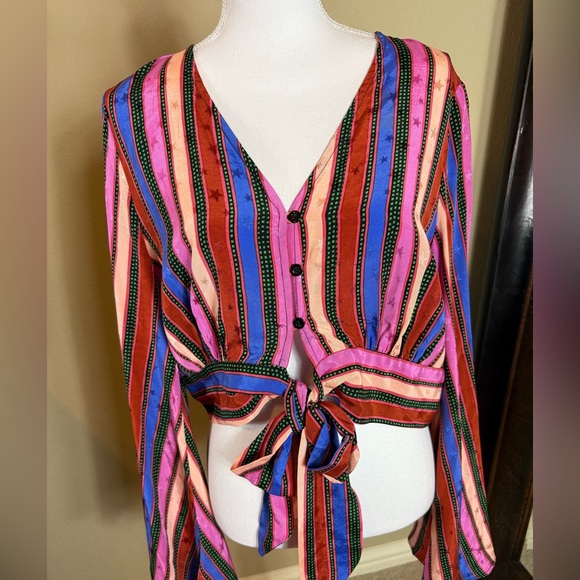 Topshop Tops - NWT Topshop cropped Multicolor Tie-Front Blouse with flare sleeves size …